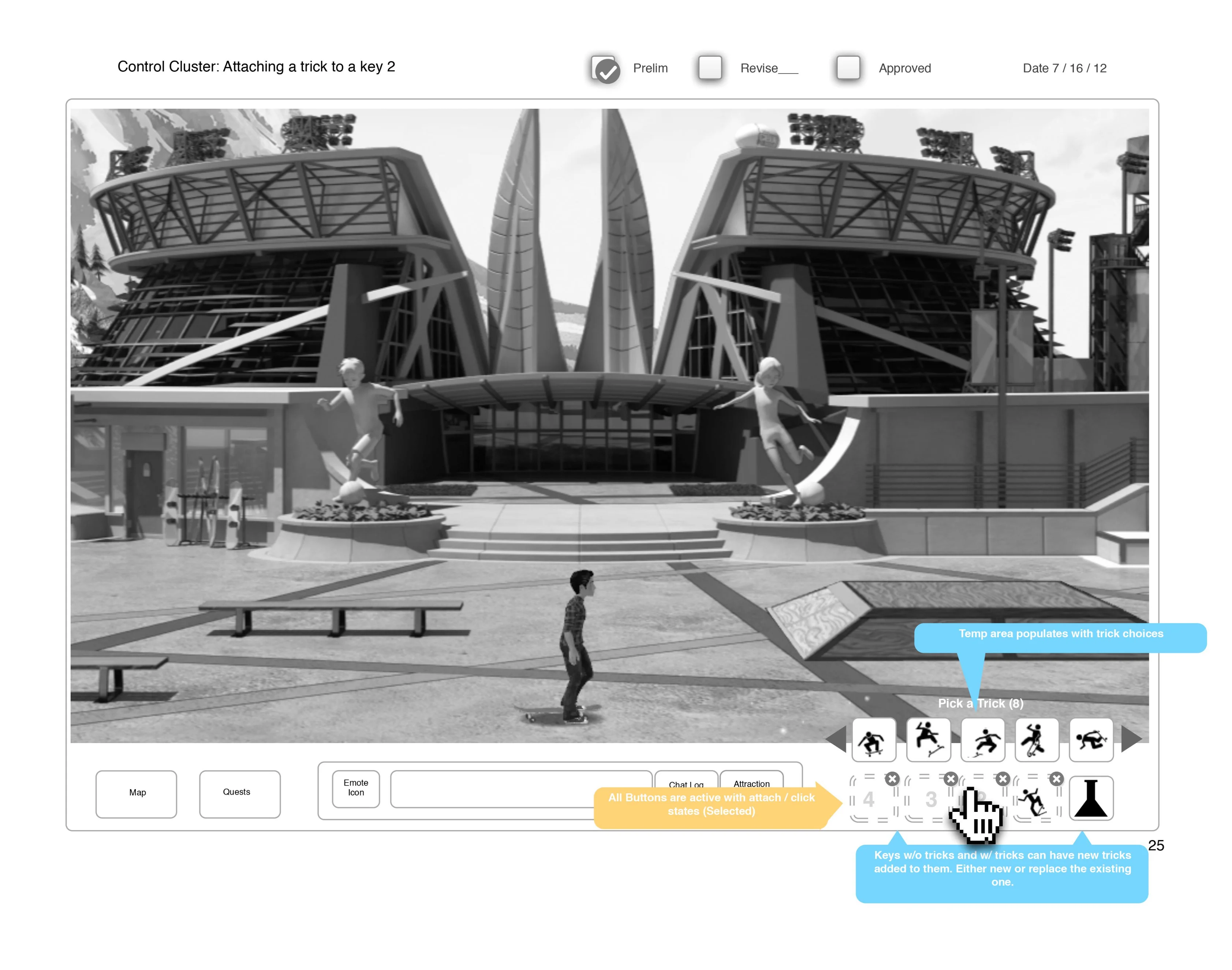 Footer game actions menu wireframe